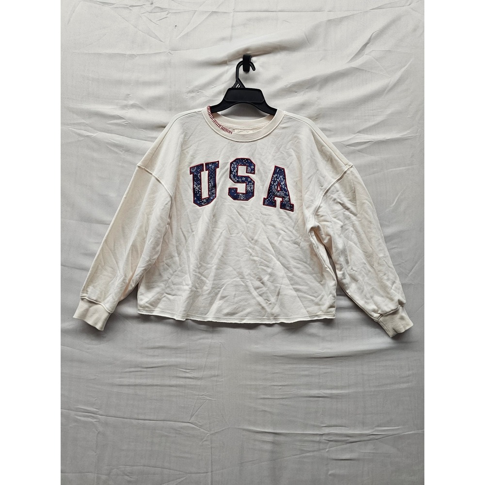 Universal Thread Womens USA Pullover Sweatshirt Cream Cotton Casual Size Medium